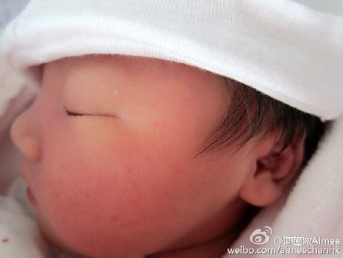 陈豪陈茵媺4月28日晚宣布宝宝已出世，今日陈茵媺在微博晒出图片，三胎终得女儿。