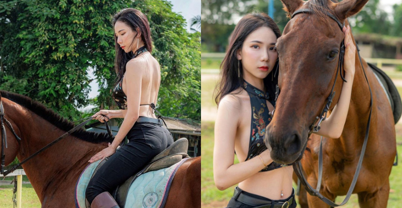马来西亚正妹「沛妤Pei Yu」晒「无瑕美背」骑马完美曲线让男粉抢当白马王子